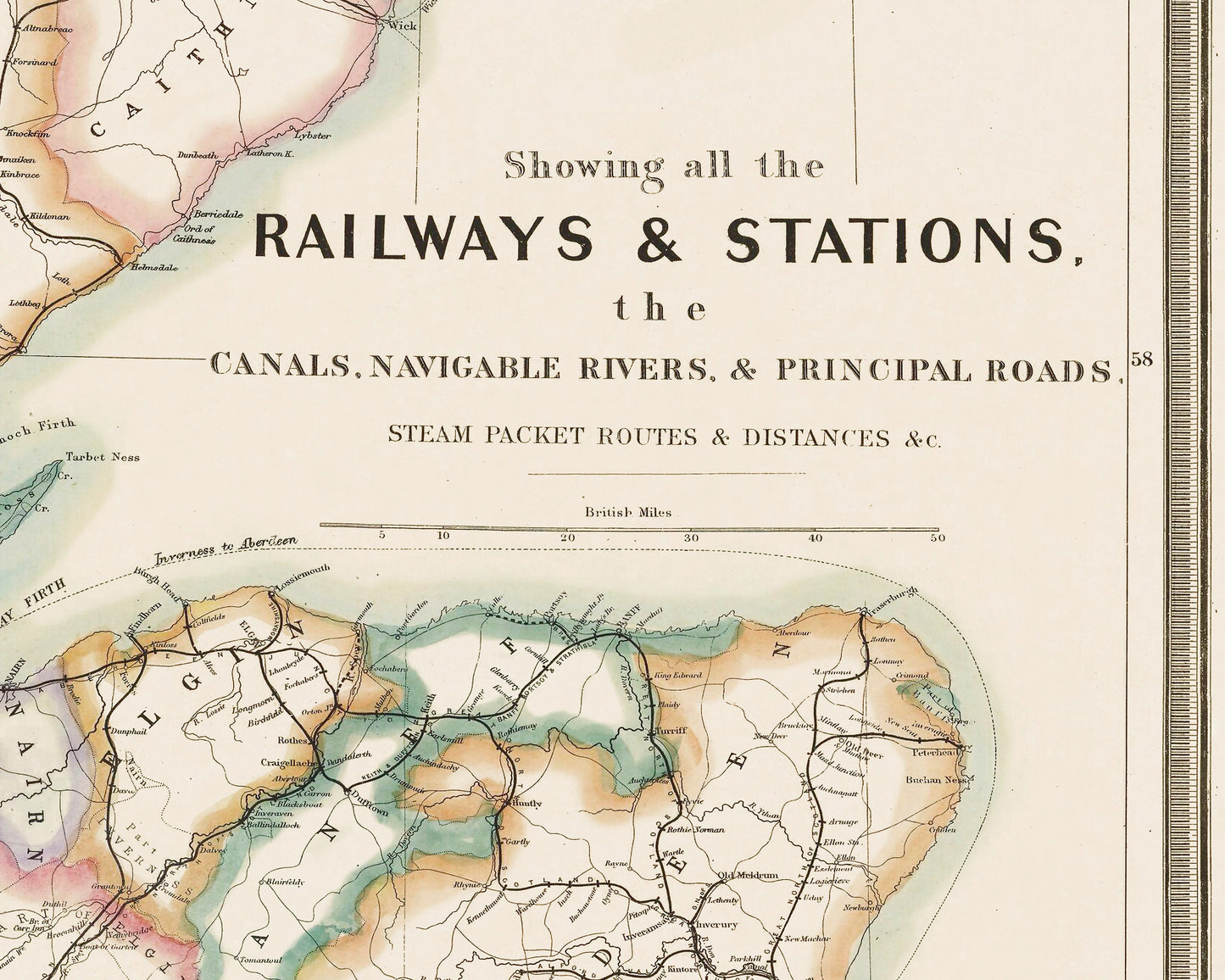 Old SCOTTISH RAILWAYS and Stations Map G W Bacon - Edinburgh Glasgow