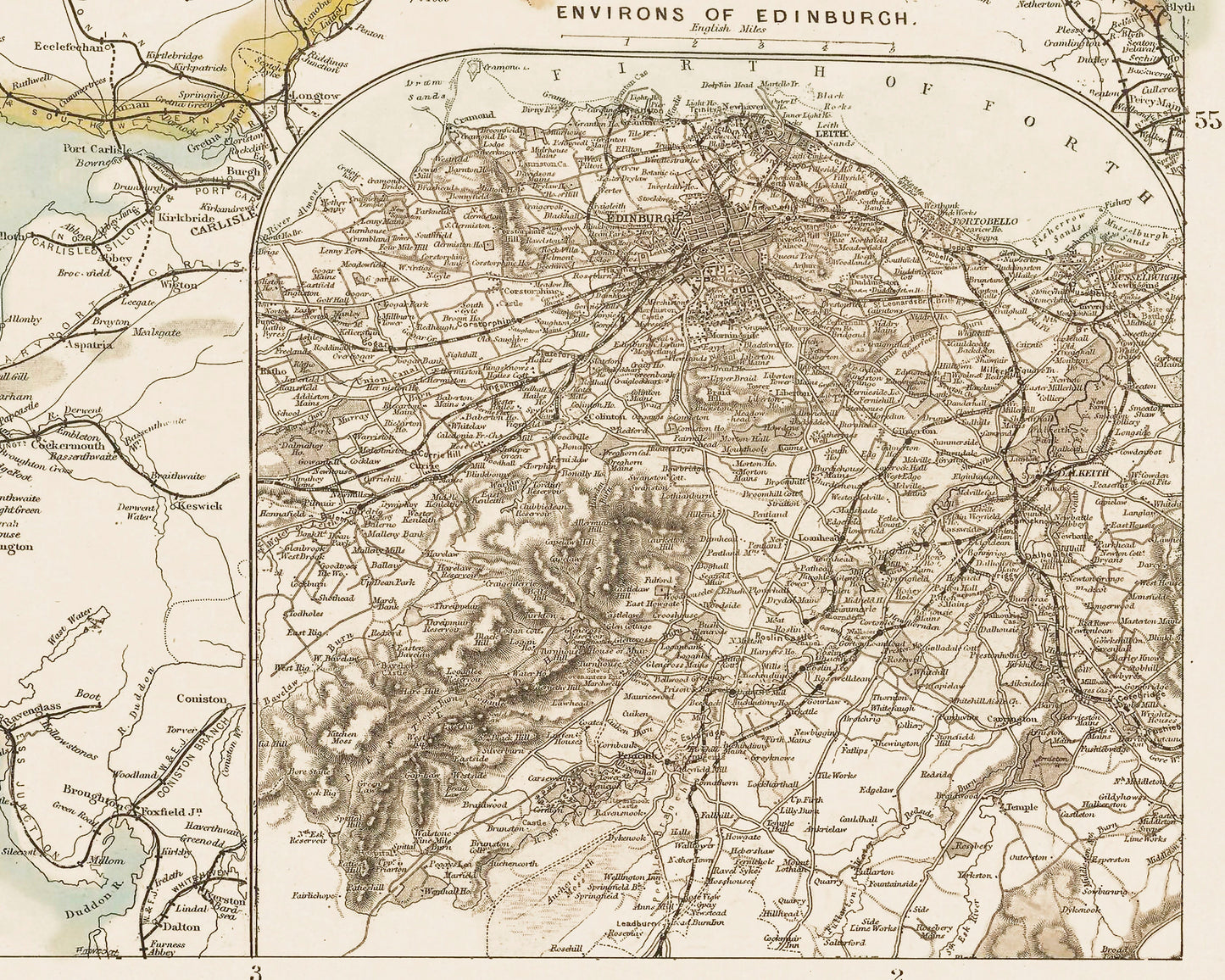 Old SCOTTISH RAILWAYS and Stations Map G W Bacon - Edinburgh Glasgow