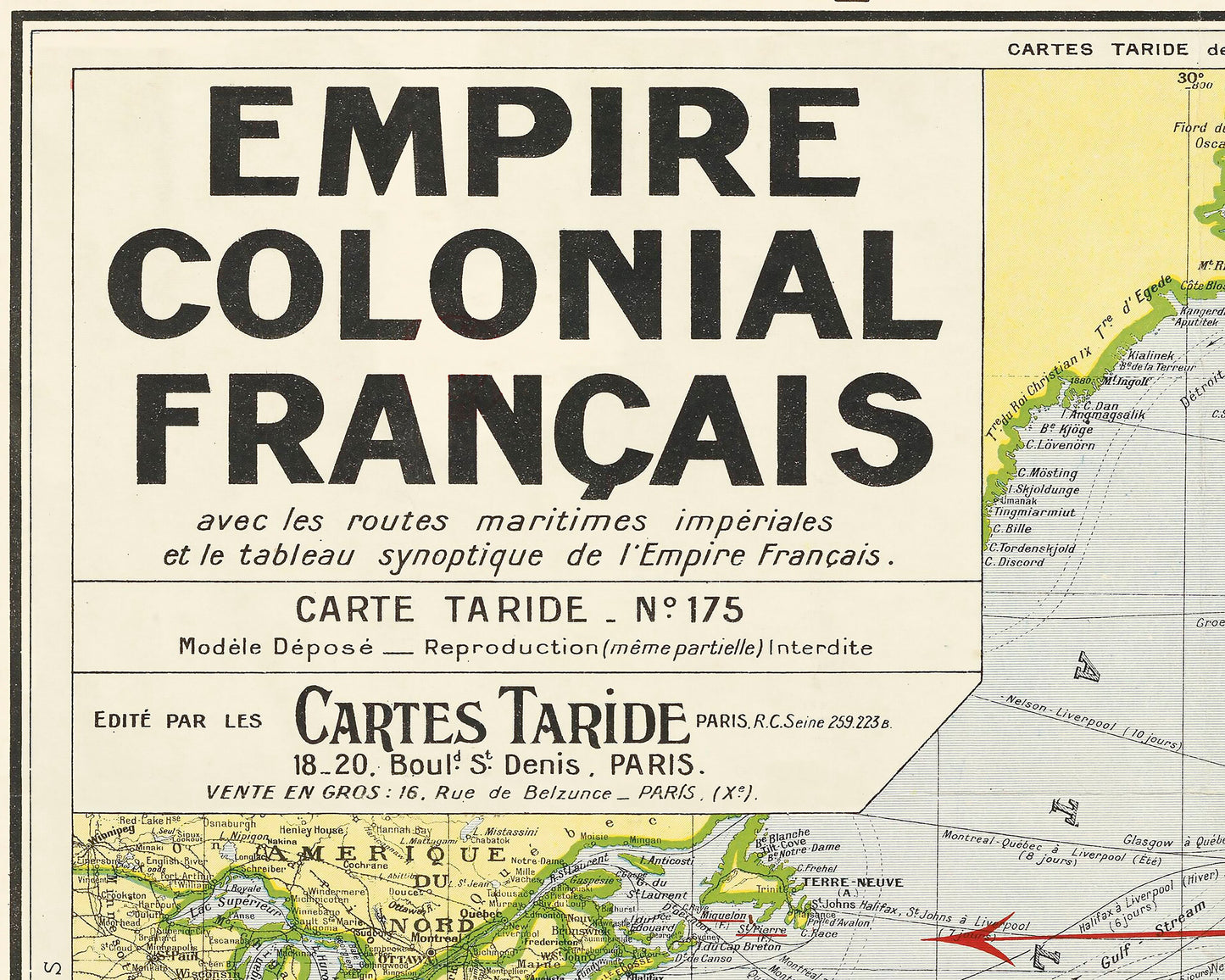 Old FRENCH Empire map 1938 - French Guiana, French Polynesia, Algeria