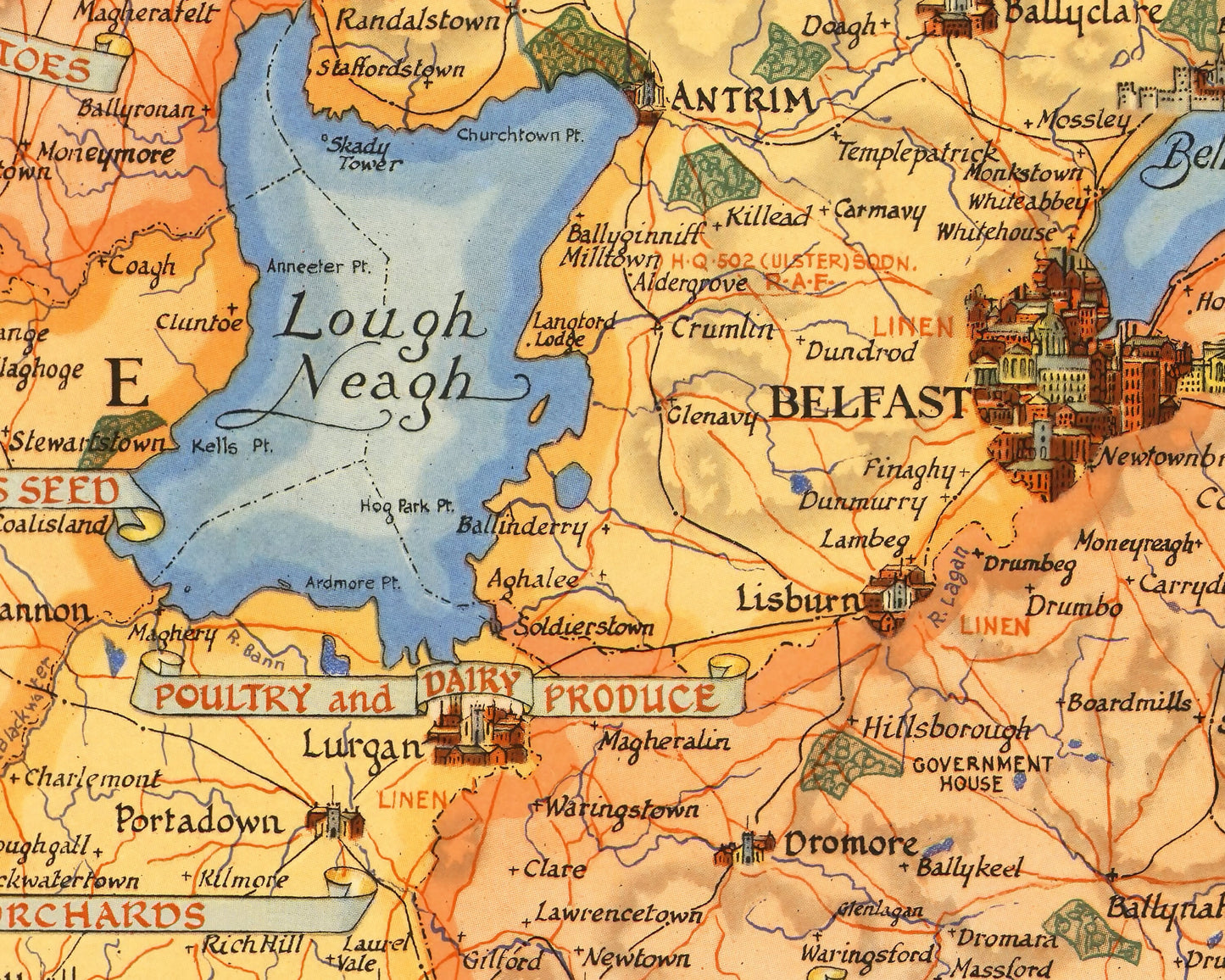 Old NORTHERN IRELAND Map by Ernest Clegg - Down Armagh Antrim Tyrone