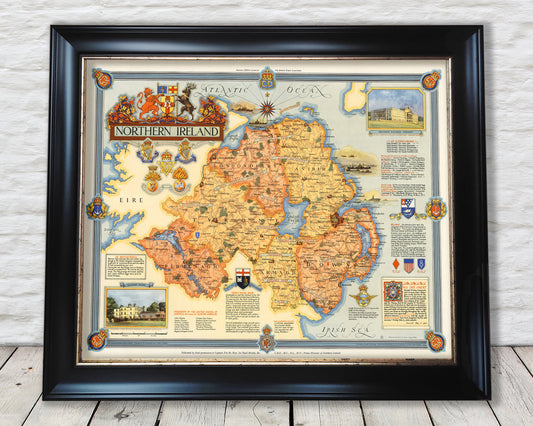 Old NORTHERN IRELAND Map by Ernest Clegg -  Down Armagh Antrim Tyrone