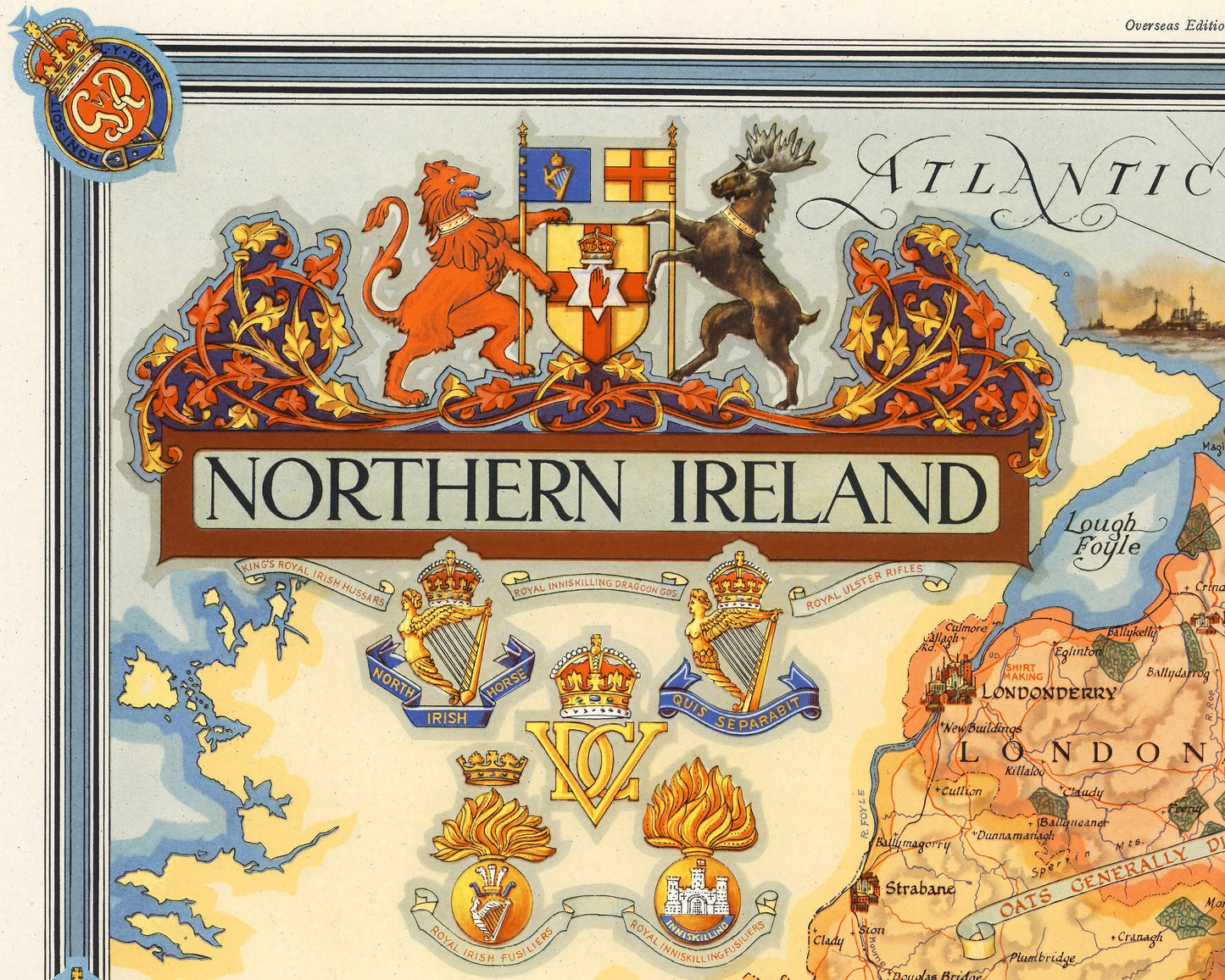 Old NORTHERN IRELAND Map by Ernest Clegg - Down Armagh Antrim Tyrone