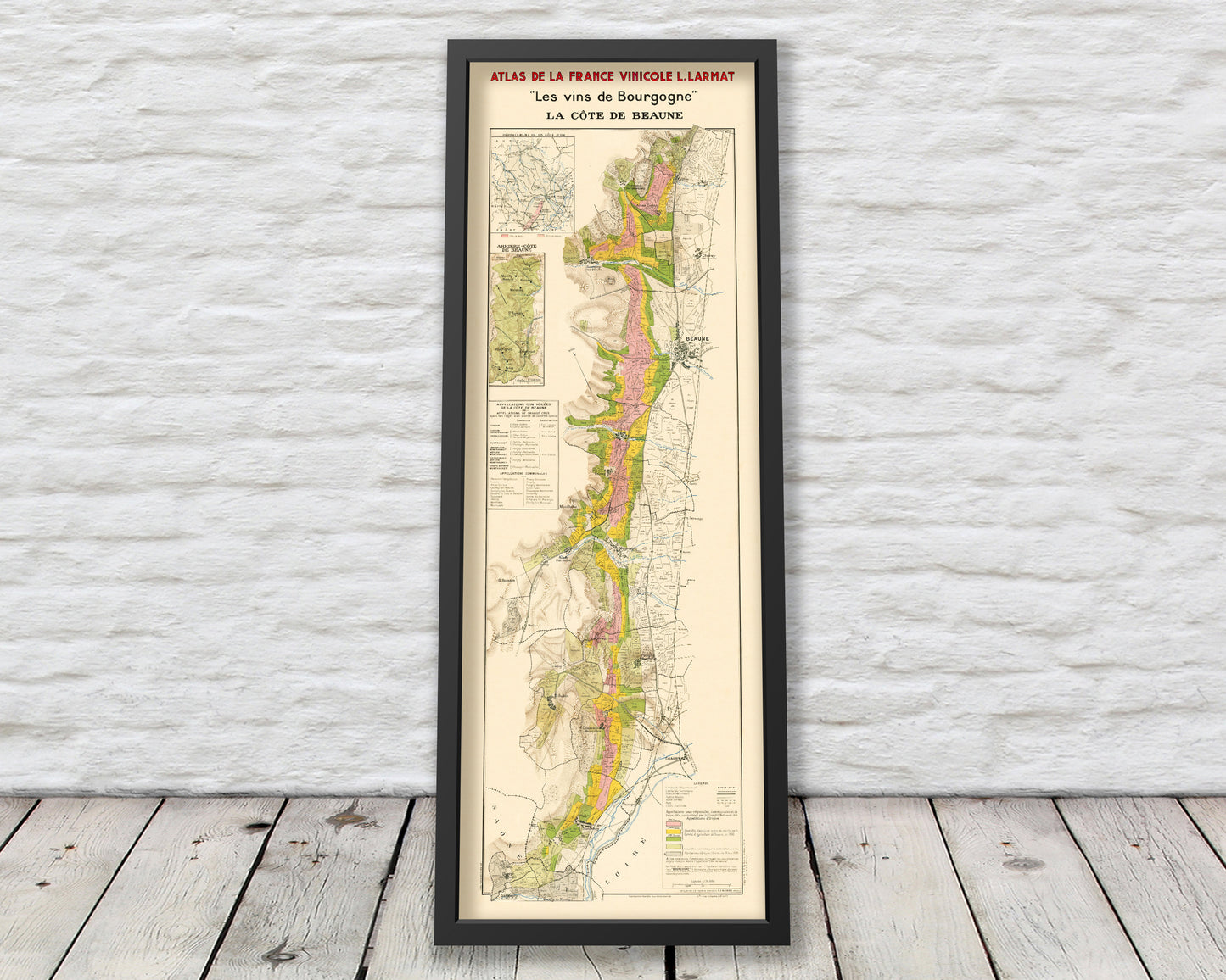 Les Vins de Bourgogne Map by Larmat 1942 - Côte de Beaune, Burgundy wine region