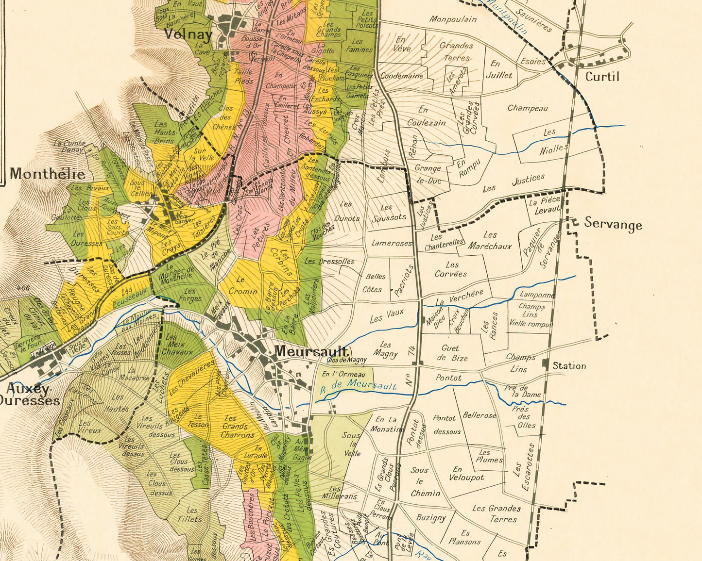 Les Vins de Bourgogne Map by Larmat 1942 - Côte de Beaune, Burgundy wine region