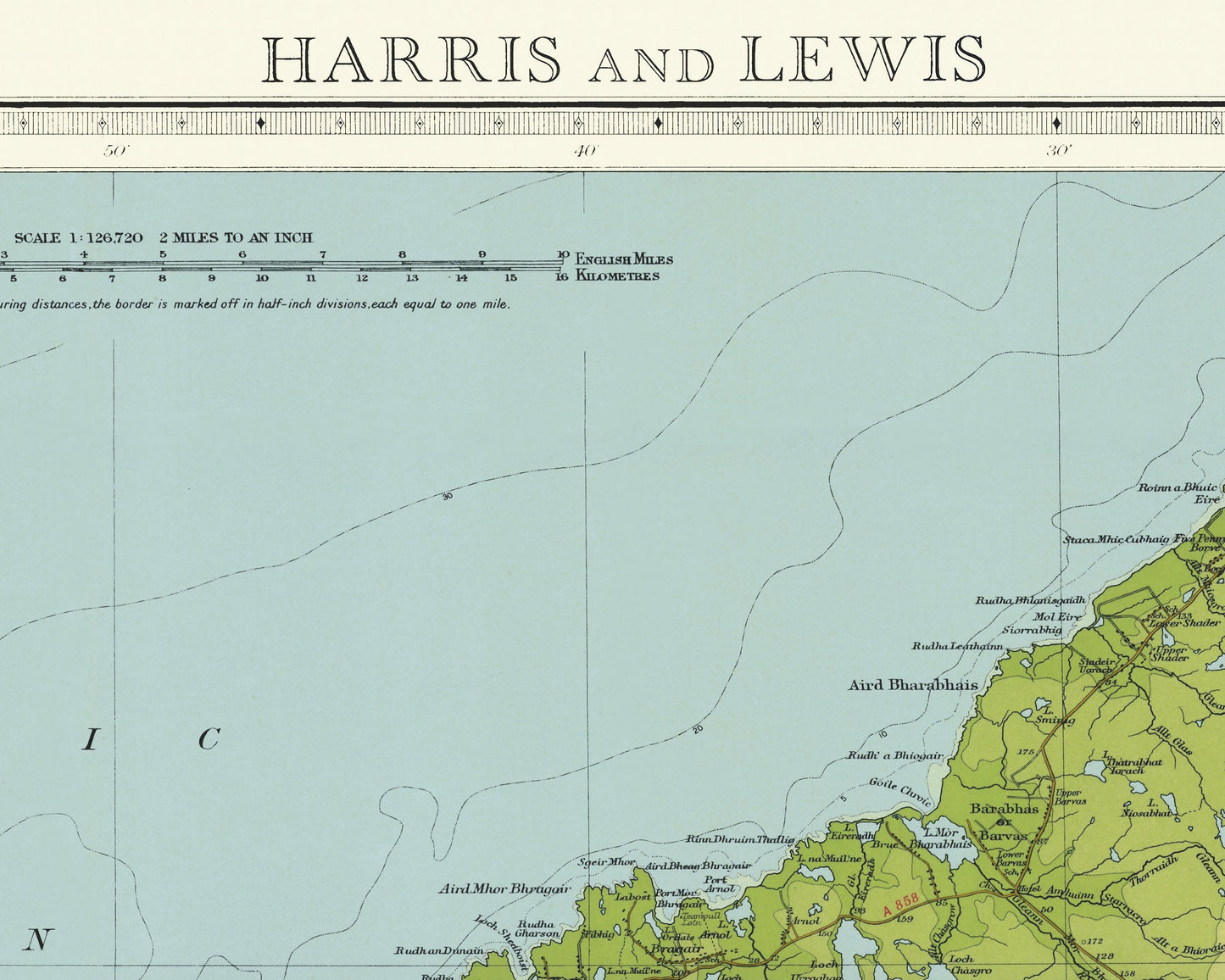 Bartholomew's HARRIS and LEWIS Map 1935 - Stornaway, Callanish - Exceptional quality 230gsm - Framed Unframed - FREE standard delivery