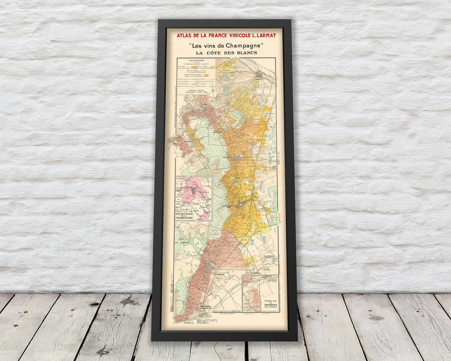 CHAMPAGNE MAP Les Vins de Champagne by Larmat 1944