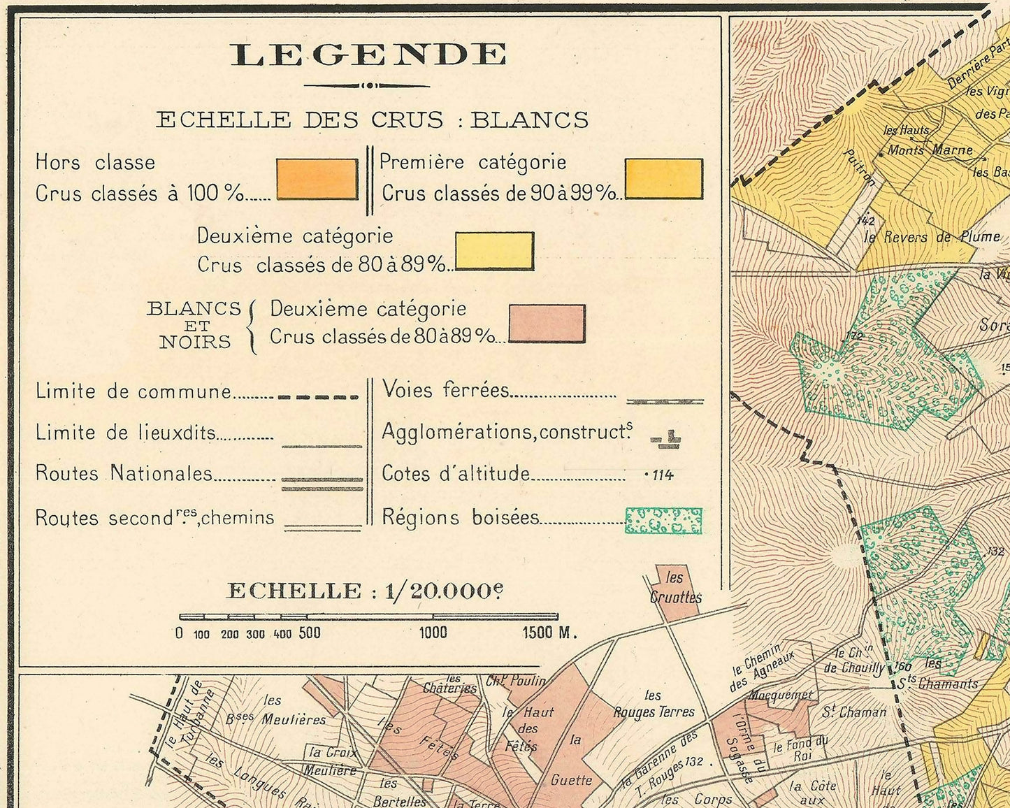CHAMPAGNE MAP Les Vins de Champagne by Larmat 1944