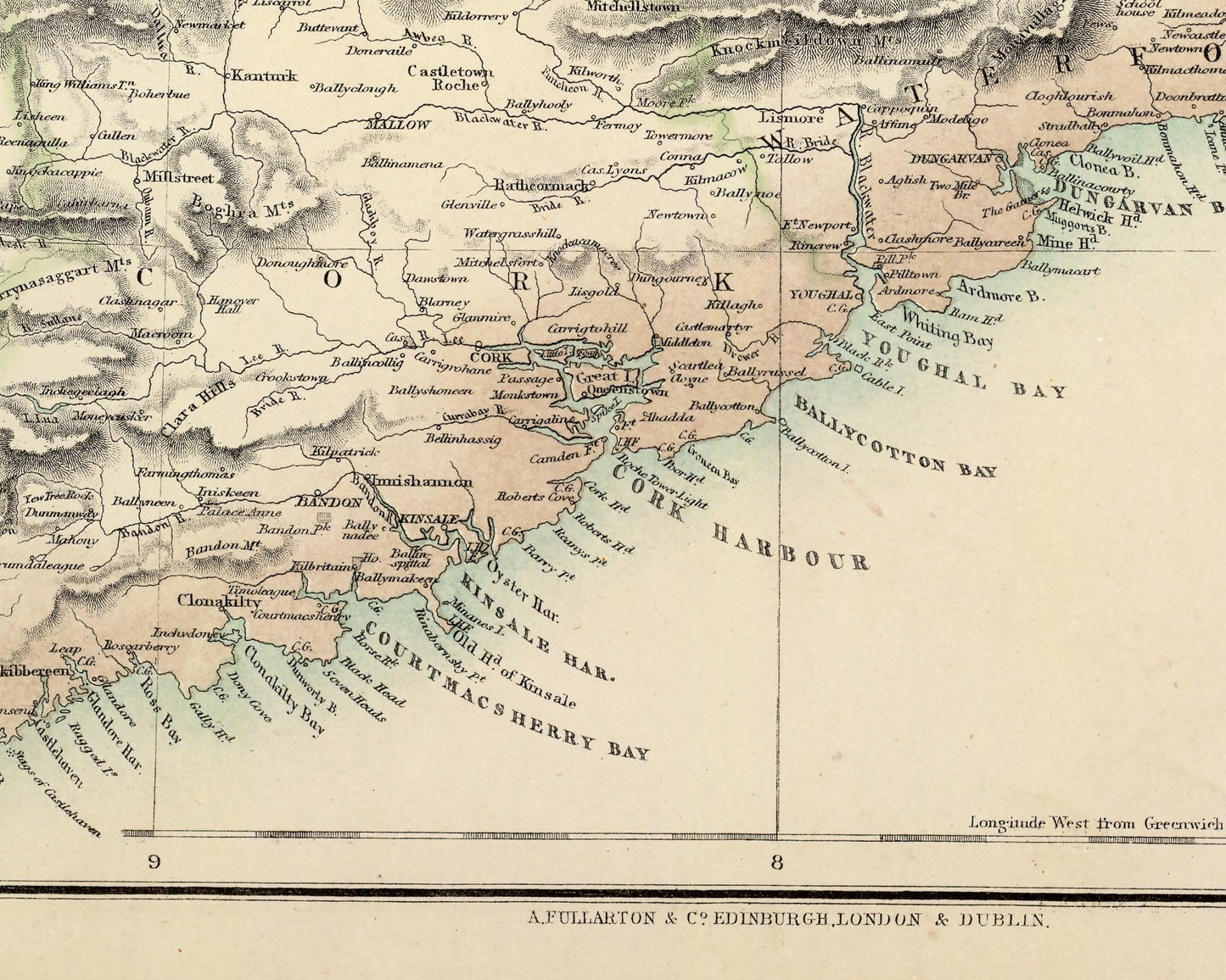 Fullarton Map of Old Ireland 1872 - Dublin, Belfast, Armagh, Cork