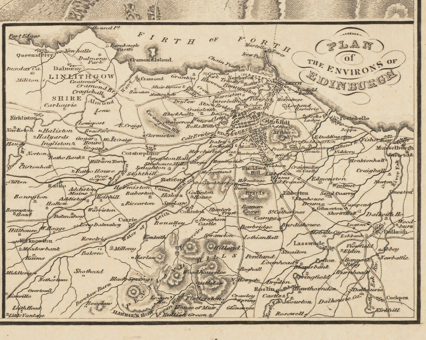 Hamilton's EDINBURGH and vicinity Map 1827 - Castle Arthurs Seat Heriot
