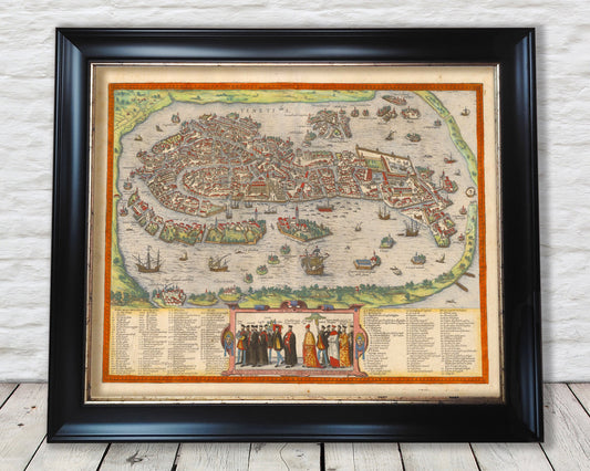 Superb Old VENICE Map 1572 by Braun and Hogenberg - Venezia, Burano