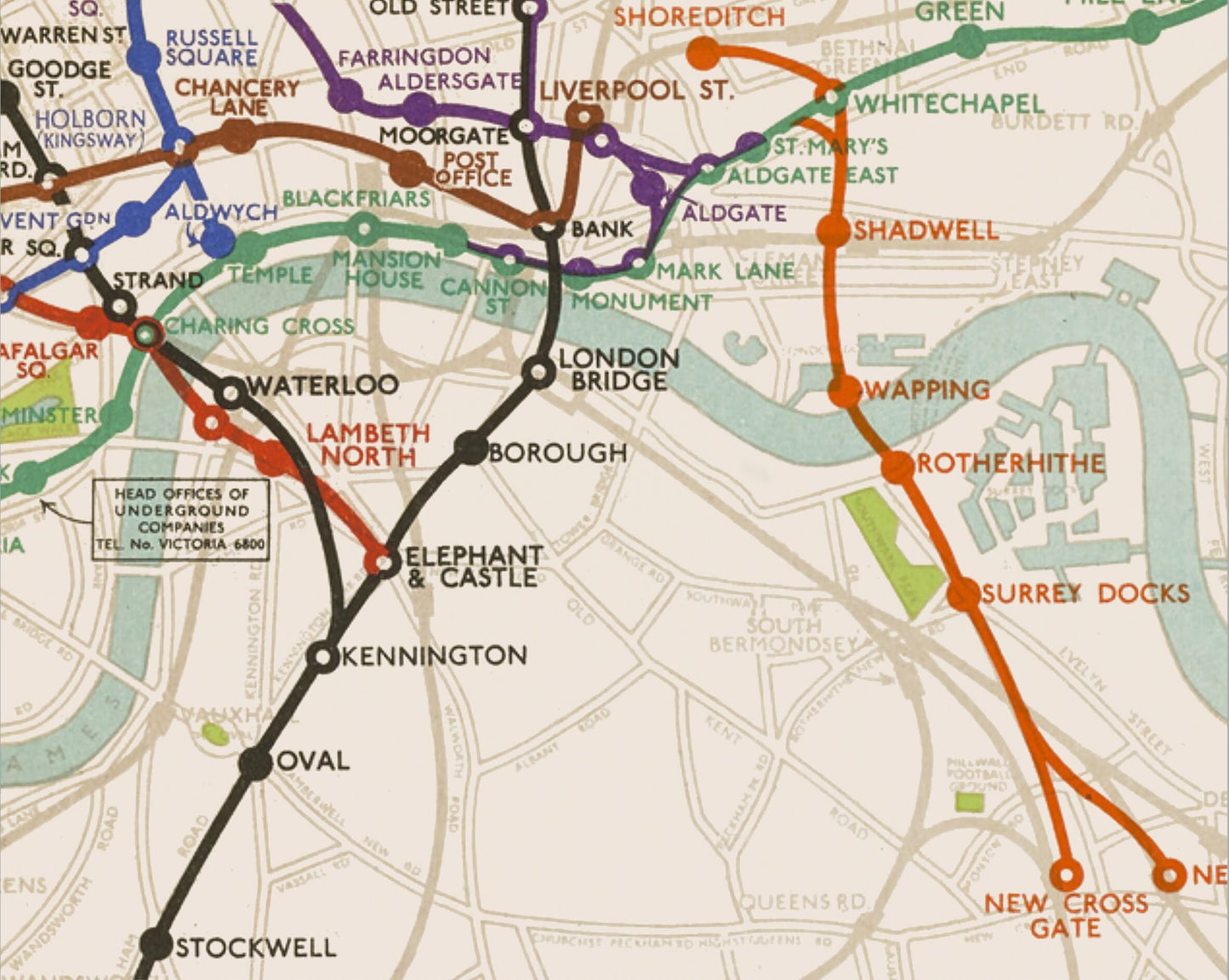 Superb LONDON UNDERGROUND Tube Reproduction Map 1932 by Stingemore