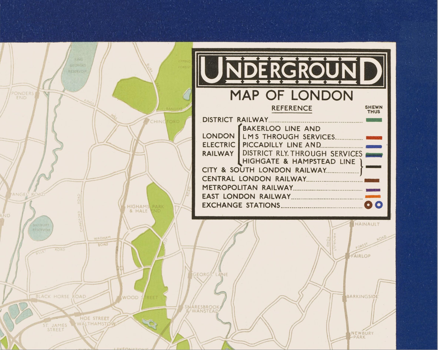 Superb LONDON UNDERGROUND Tube Reproduction Map 1932 by Stingemore
