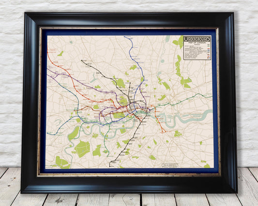 Superb LONDON UNDERGROUND Tube Reproduction Map 1932 by Stingemore