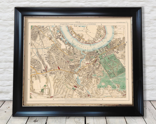 Old LONDON Colour map 1891 Greenwich, Deptford
