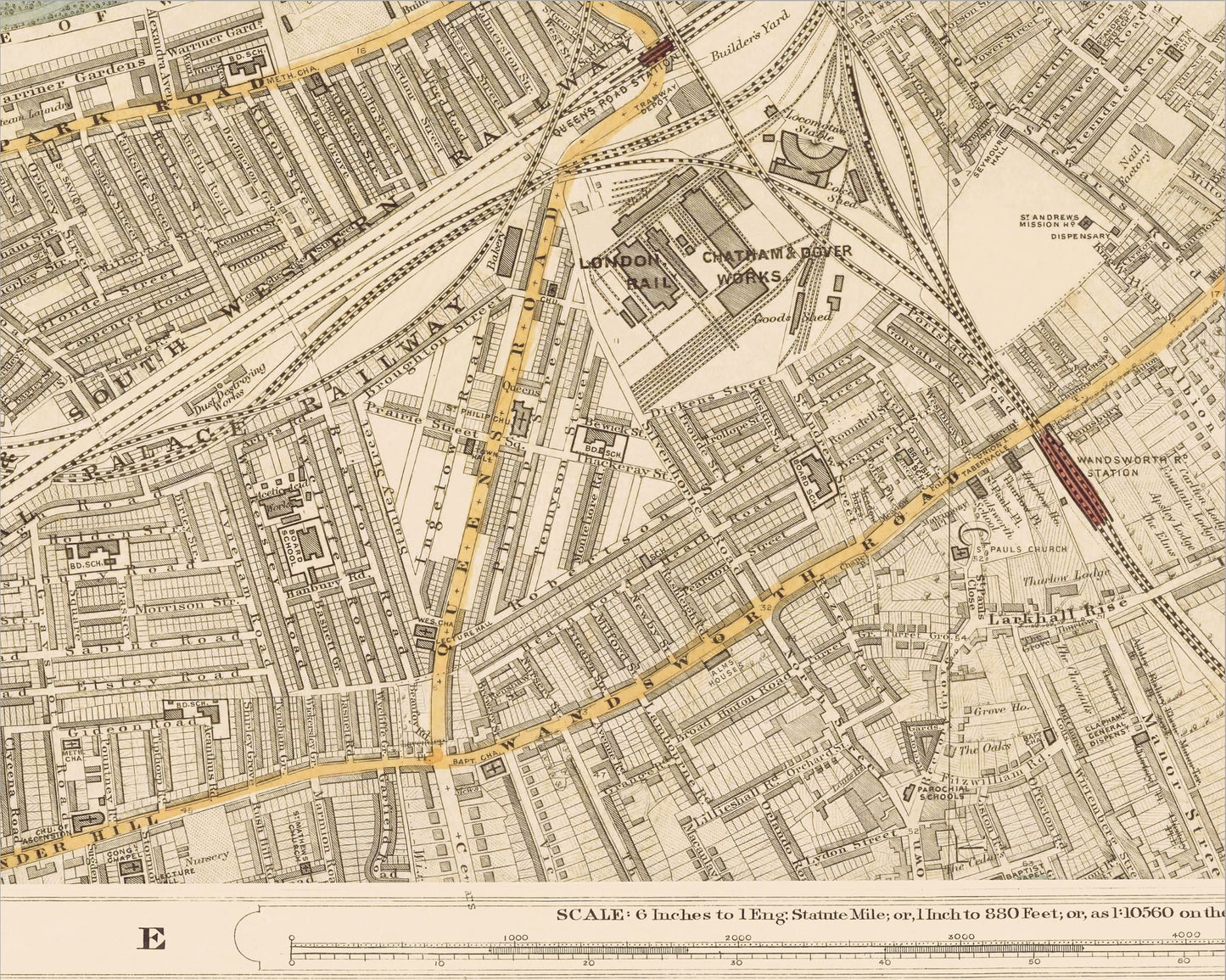 Old LONDON Colour map 1891 Battersea Chelsea Oval