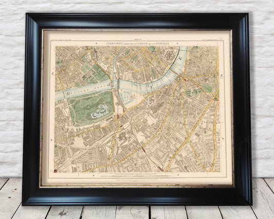 Old LONDON Colour map 1891 Battersea Chelsea Oval