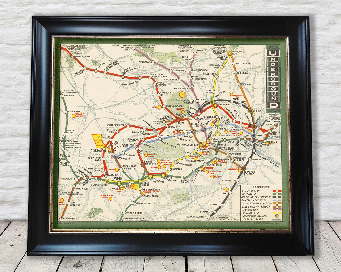 LONDON Underground Tube Railway Map 1912 Oxford Circus, Piccadilly