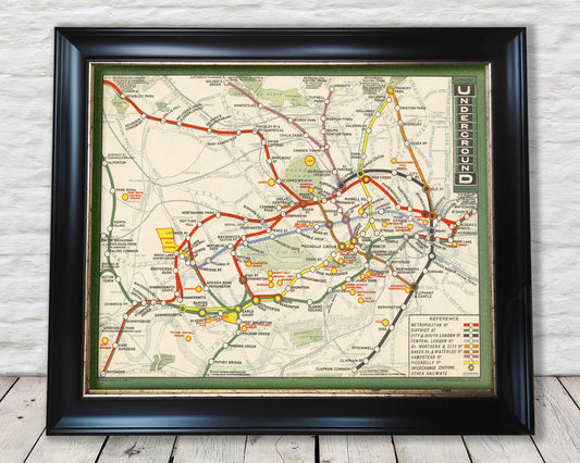 LONDON Underground Tube Railway Map 1912 Oxford Circus, Piccadilly