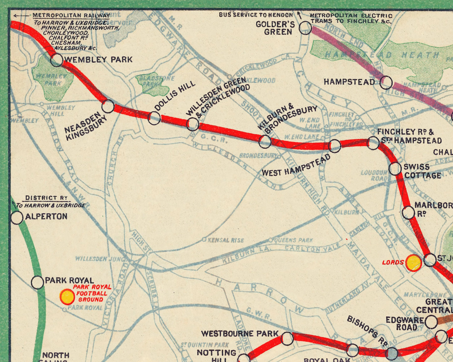 LONDON Underground Tube Railway Map 1912 Oxford Circus, Piccadilly