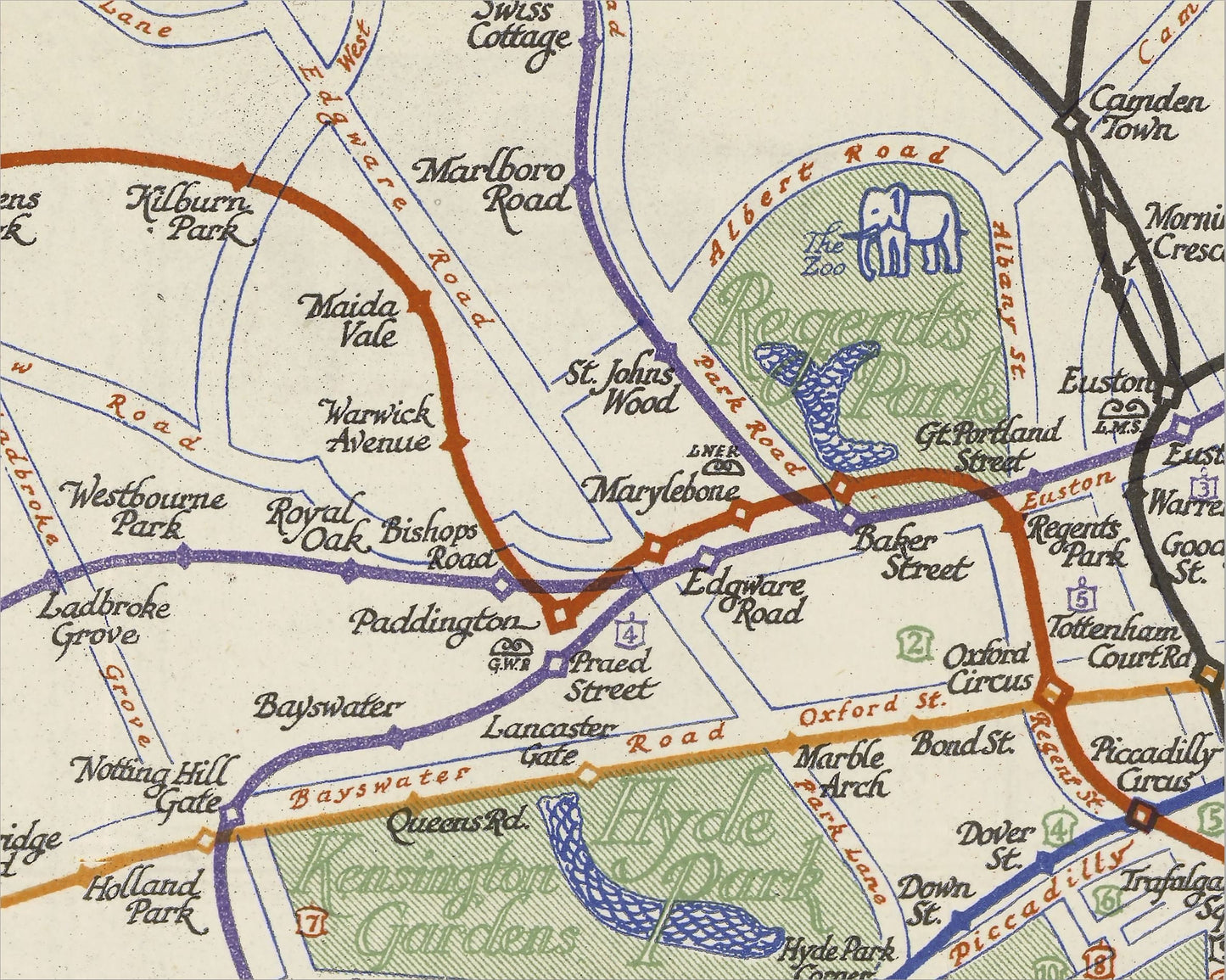 Charming LONDON UNDERGROUND Map 1928 Perman