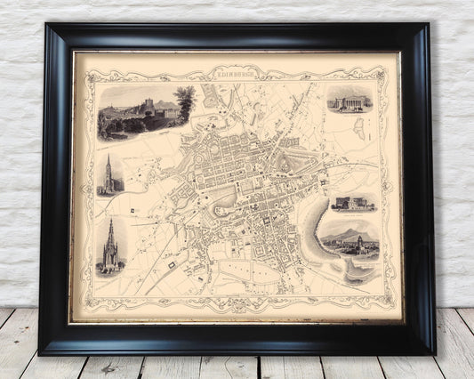 Vintage EDINBURGH map c.1851 by John Tallis - Edinburgh Castle