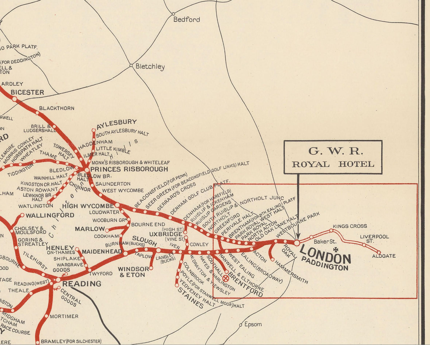 Superb Map of Old Great Western Railway 1950 West Country, South Wales