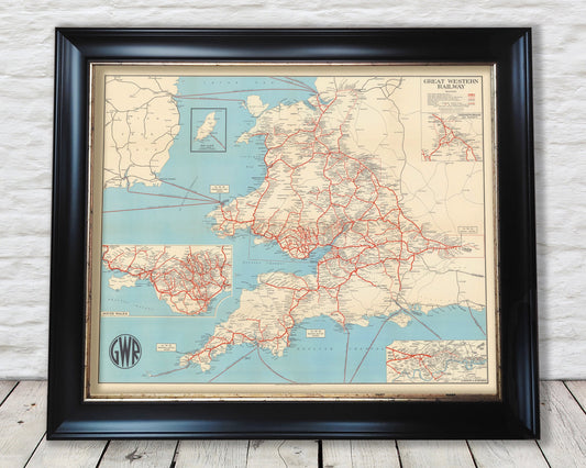 Superb Map of Old Great Western Railway 1950 West Country, South Wales