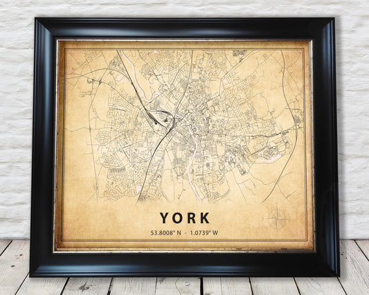 YORK vintage map style print - Special Memories, Perfect Gift