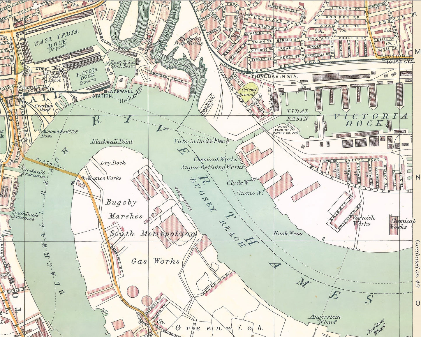 EAST LONDON Isle of Dogs and Blackwall Map 1921 Sheet 38/39