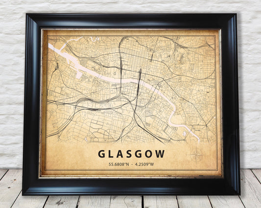 GLASGOW vintage map style print - Special Memories, Perfect Gift