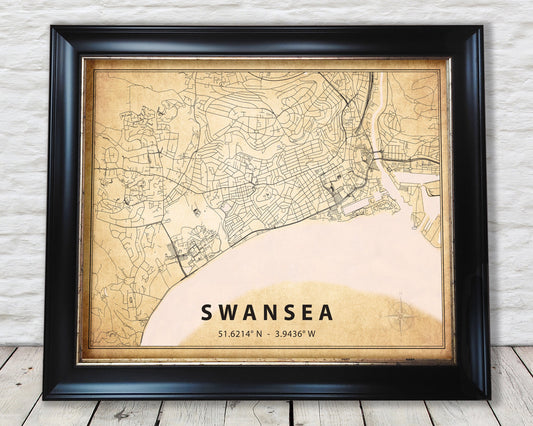 SWANSEA vintage map style print - Special Memories, Perfect Gift
