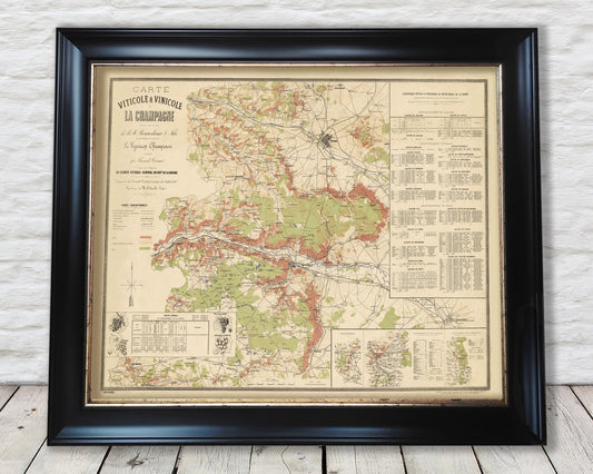 Old CHAMPAGNE Map 1882, wine map, vinicole and winemaking
