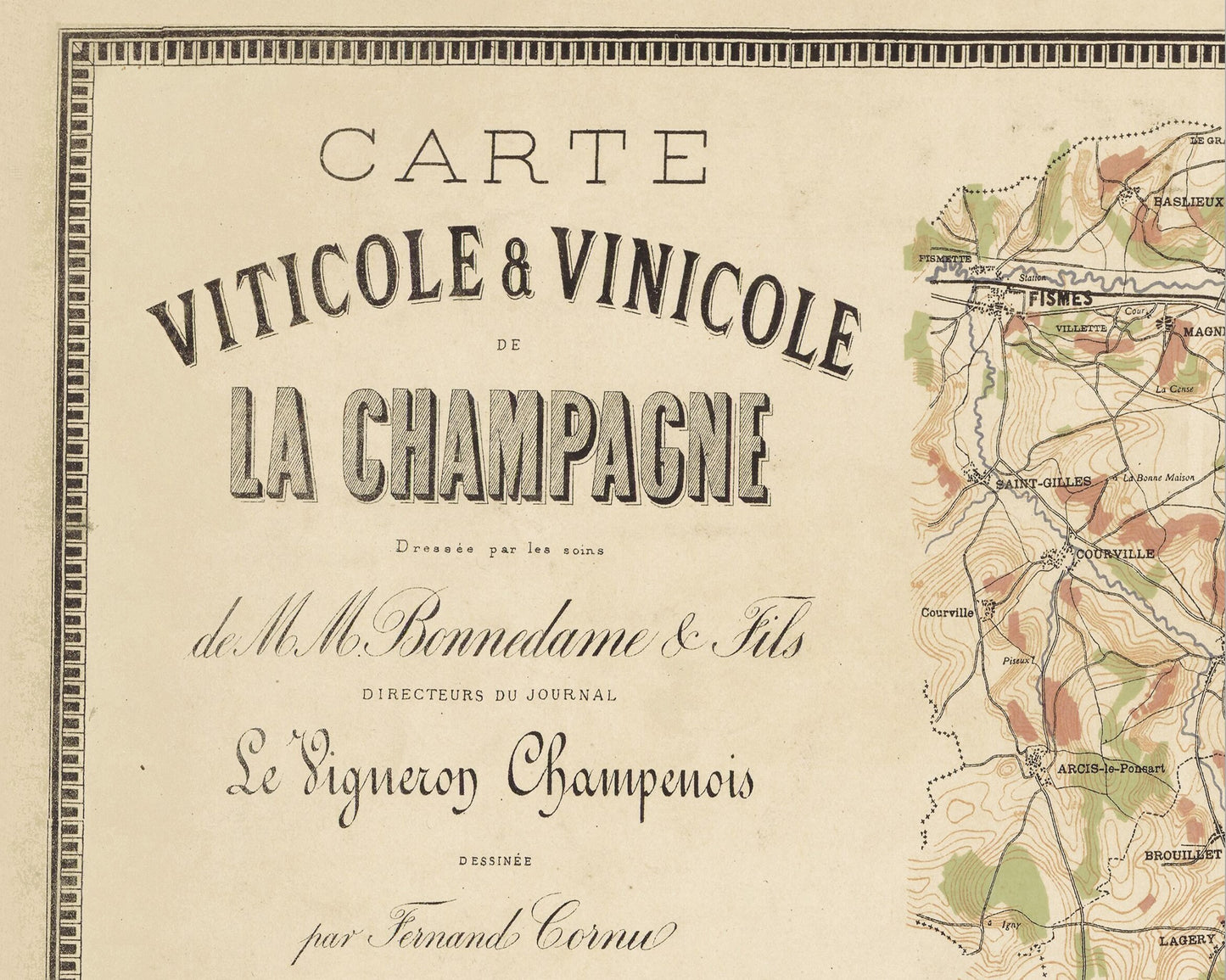 Old CHAMPAGNE Map 1882, wine map, vinicole and winemaking