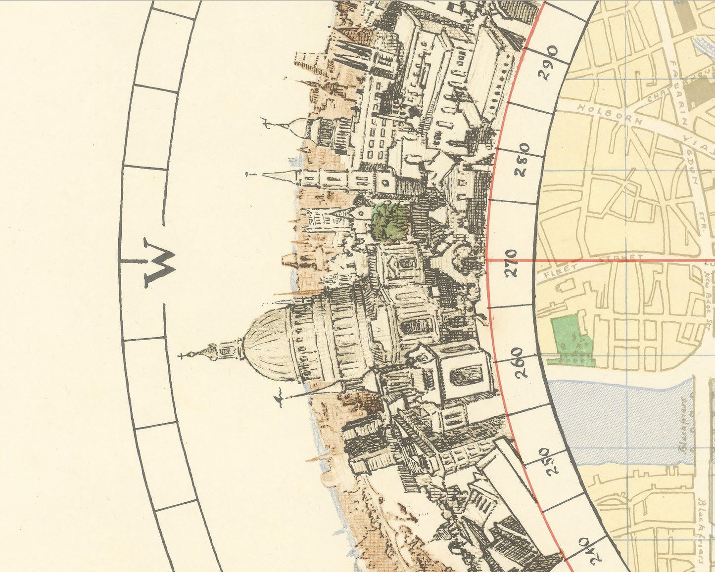 Vintage LONDON Map World War 2 Birds Eye View - Rooftop View 1944