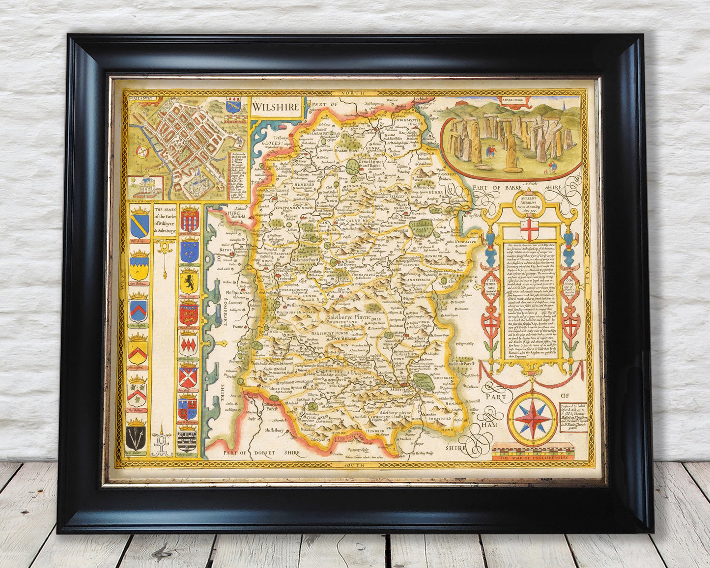 Old WILTSHIRE Map John Speed 1676 Salisbury Stonehenge Swindon