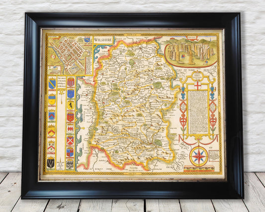 Old WILTSHIRE Map John Speed 1676 Salisbury Stonehenge Swindon