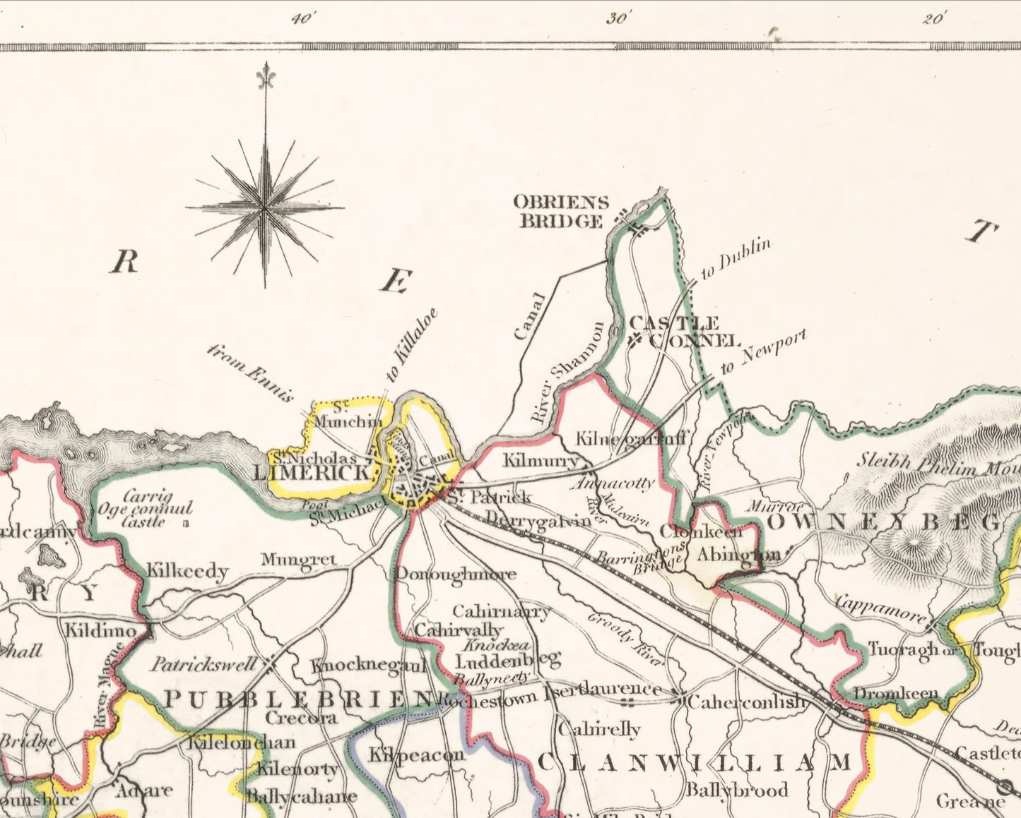 County LIMERICK 1846 by Creighton - Antique Irish Reproduction Map