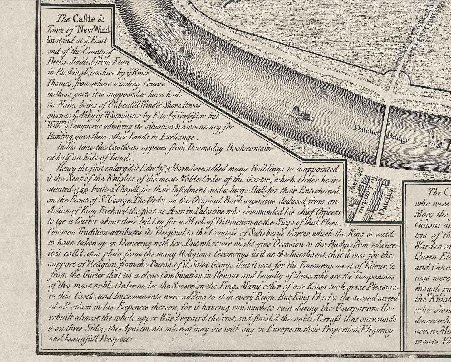 Old WINDSOR and ETON Map 1742 William Collier - Windsor Castle Eton College