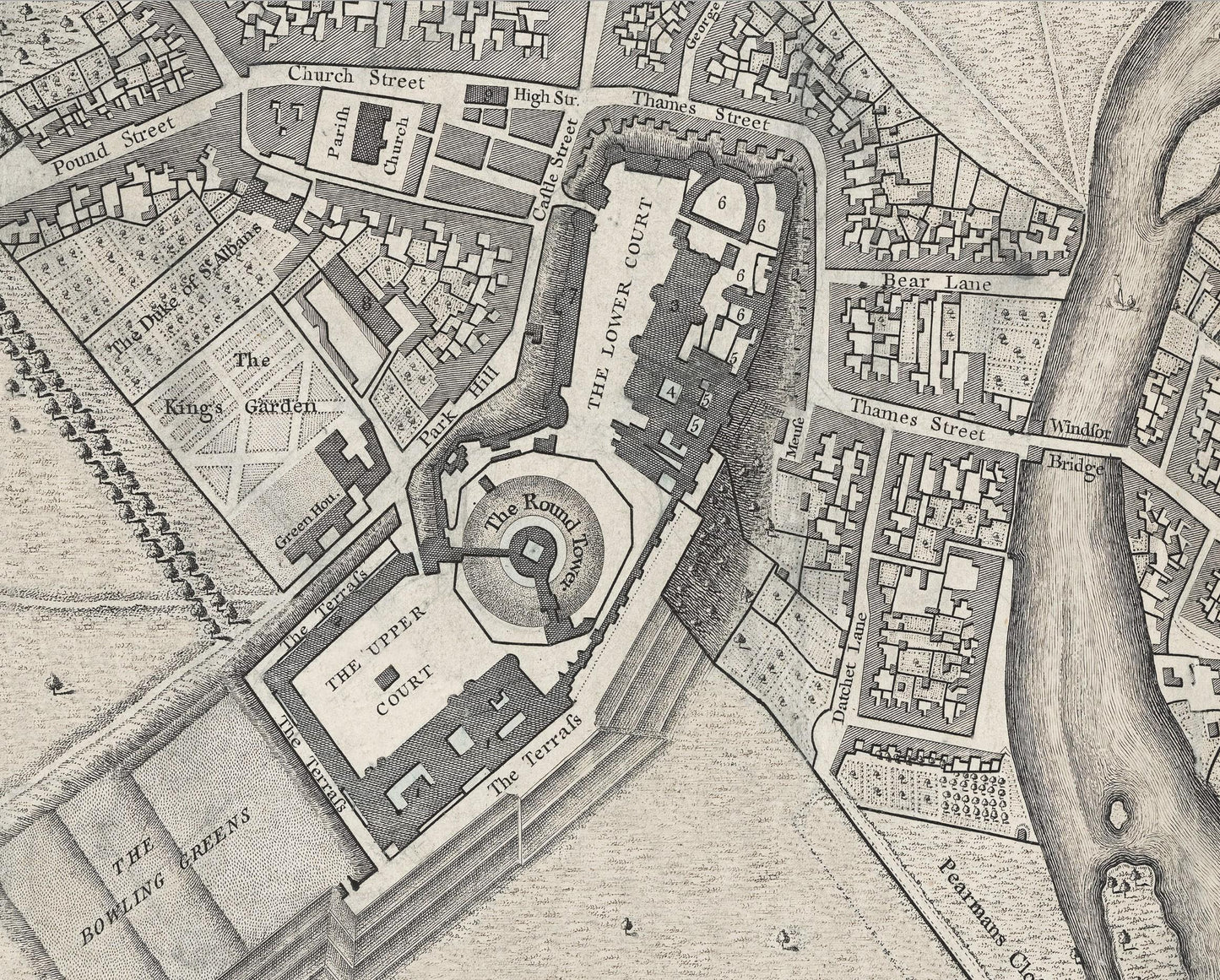 Old WINDSOR and ETON Map 1742 William Collier - Windsor Castle Eton College