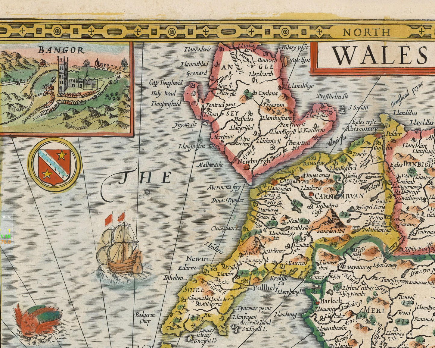 Rare Old WALES Map John Speed 1611 - Cymru Cardiff Swansea St Davids