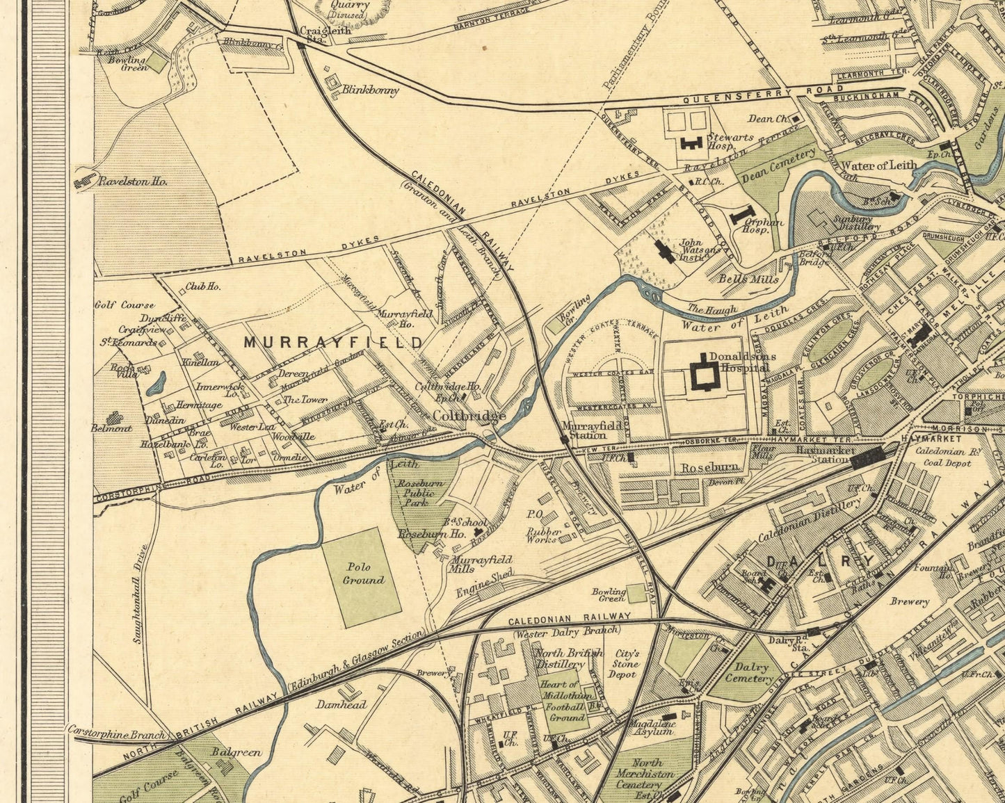 Old EDINBURGH Map 1912 by Bartholomew - Leith Portobello Murrayfield