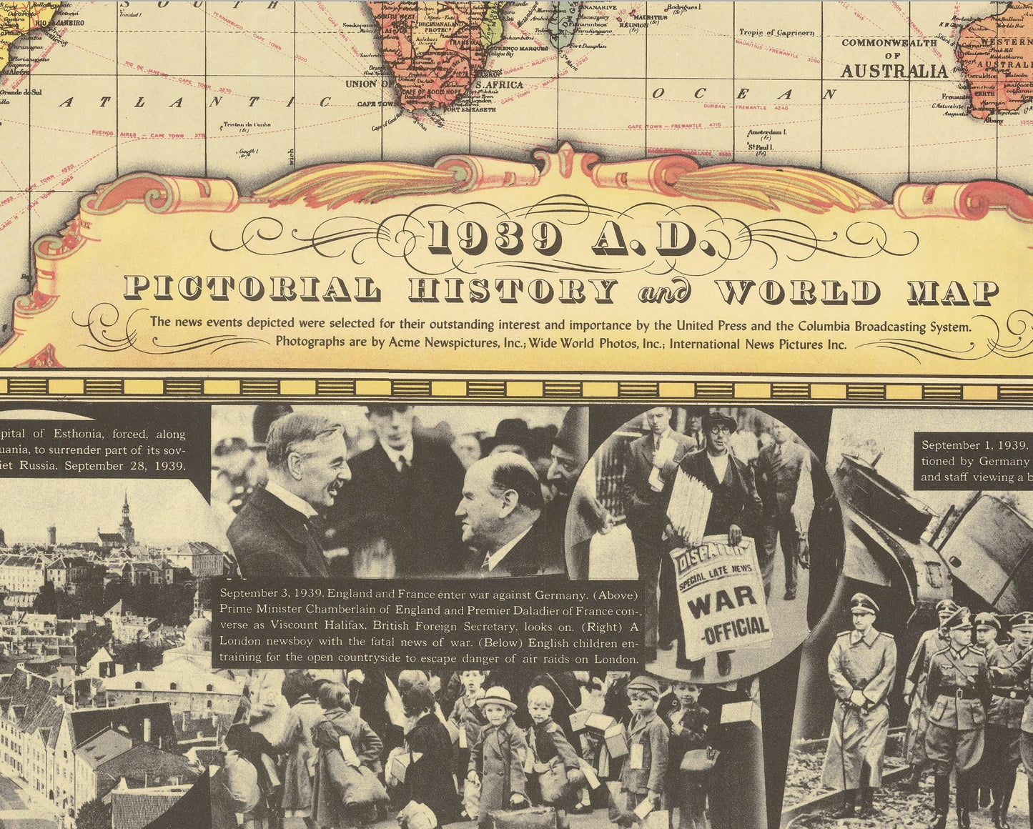 World War 2 map 1939 Outbreak of War Hitler invades Poland - Allies Axis