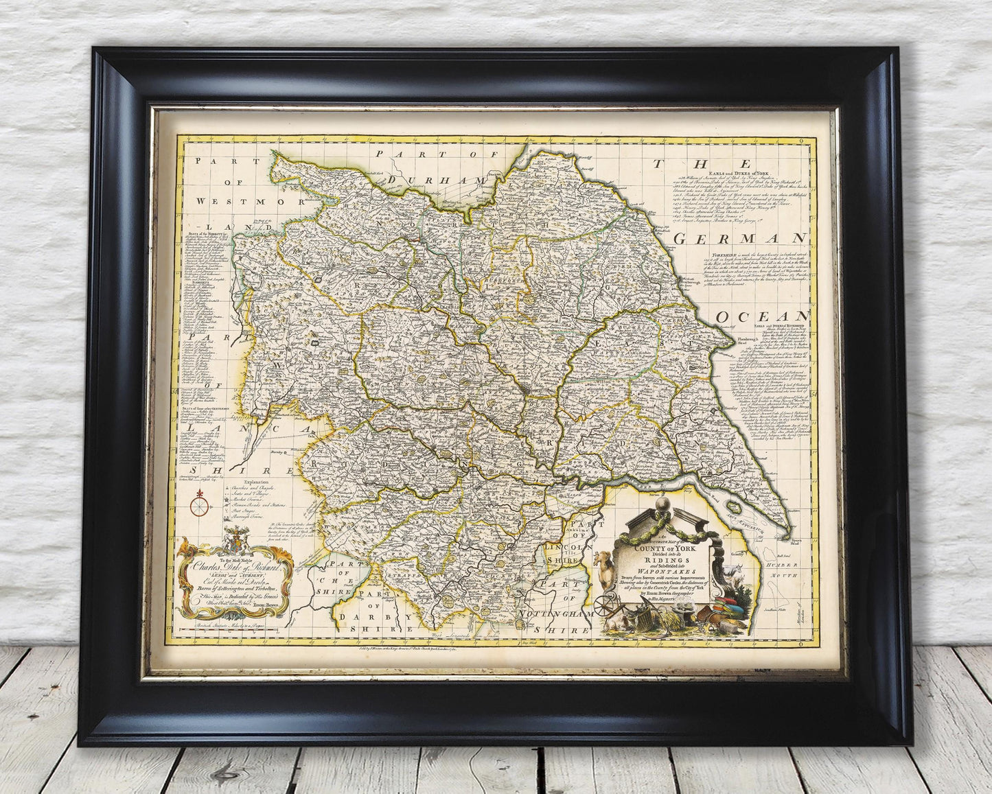 Beautiful YORKSHIRE RIDINGS Map Emanuel Bowen 1750
