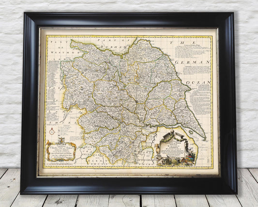 Beautiful YORKSHIRE RIDINGS Map Emanuel Bowen 1750