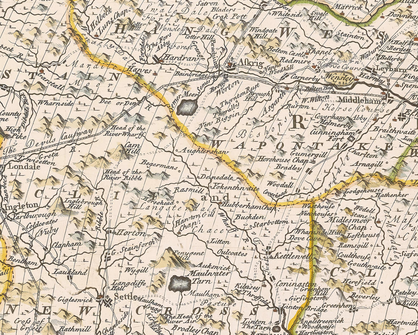 Beautiful YORKSHIRE RIDINGS Map Emanuel Bowen 1750