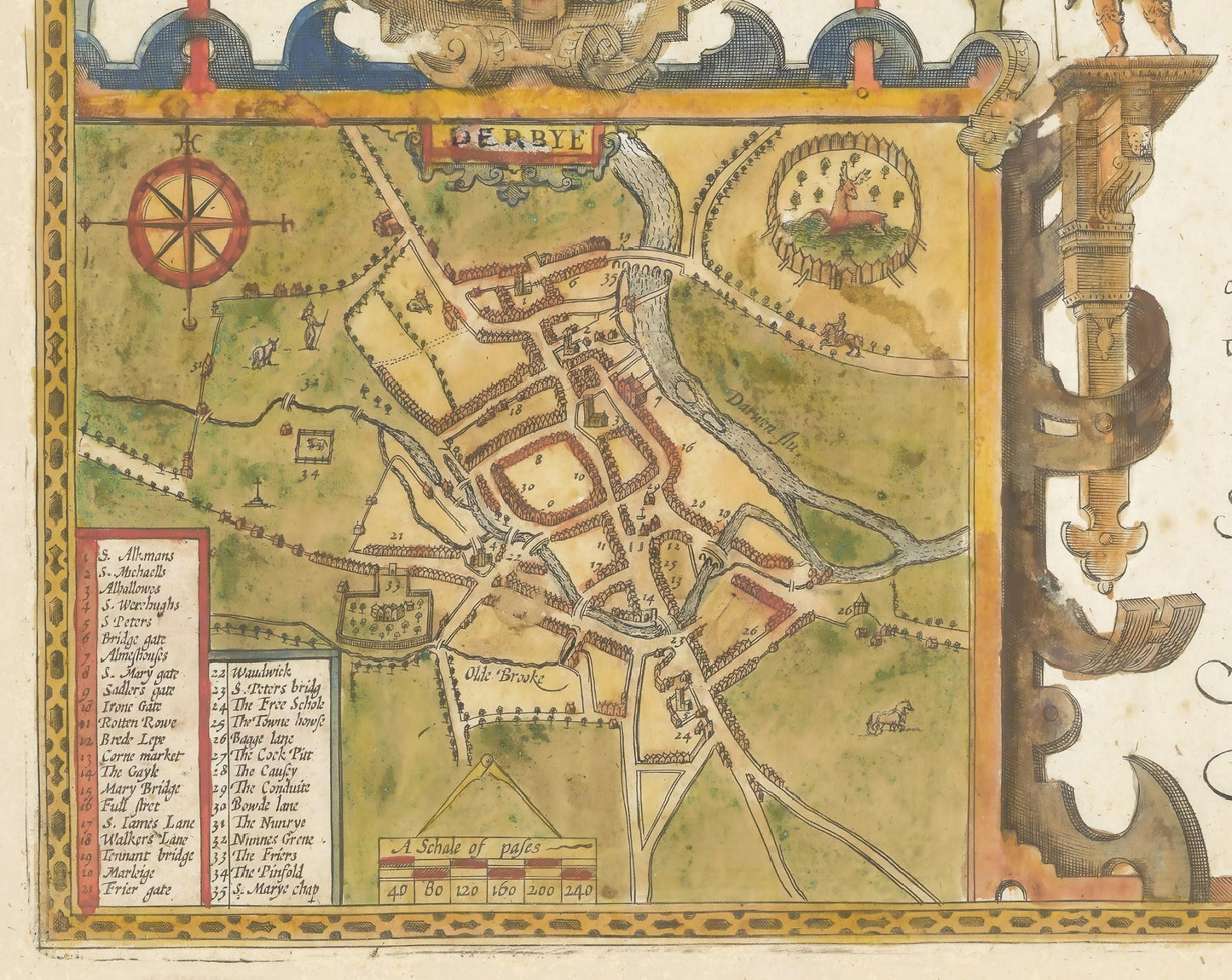 Old DERBYSHIRE map John Speed 1611 - Derby Matlock Buxton