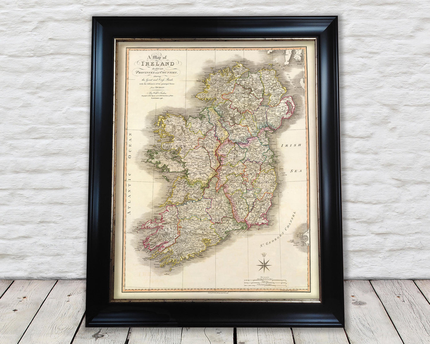 Old Ireland Map 1798 by W. Faden - Dublin Belfast, Cork,Ulster Leinster