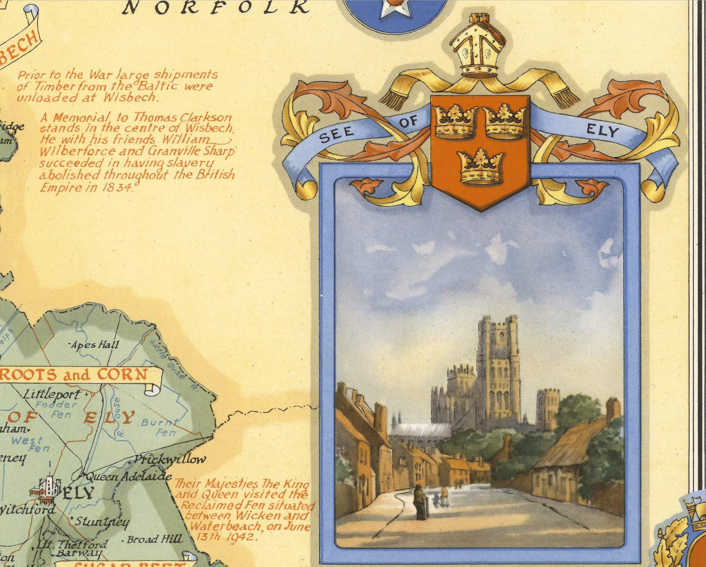 Vintage CAMBRIDGESHIRE Map, 1947, Ernest Clegg, Cambridge, Ely