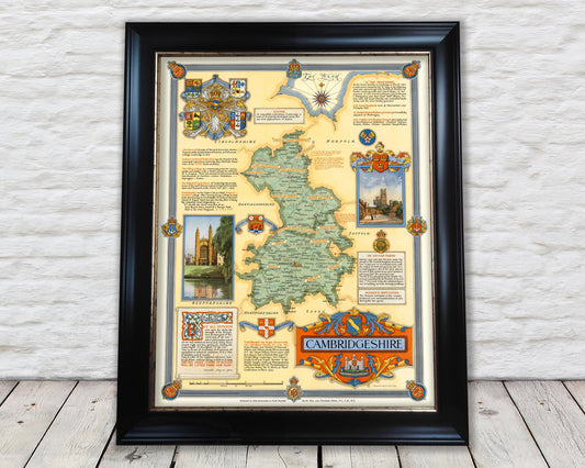 Vintage CAMBRIDGESHIRE Map, 1947, Ernest Clegg, Cambridge, Ely