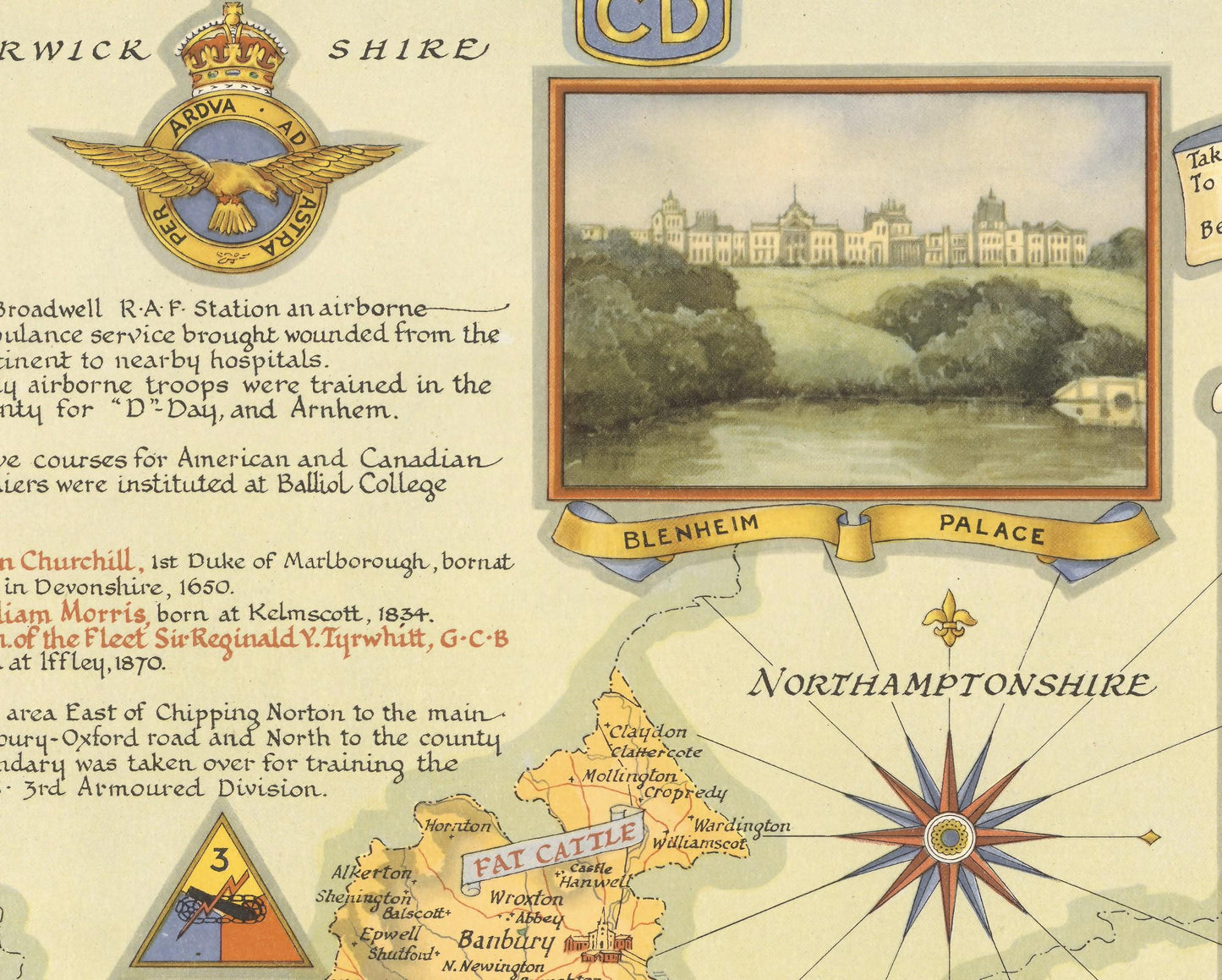 Vintage OXFORDSHIRE Map, 1947, Ernest Clegg - Oxford, Banbury